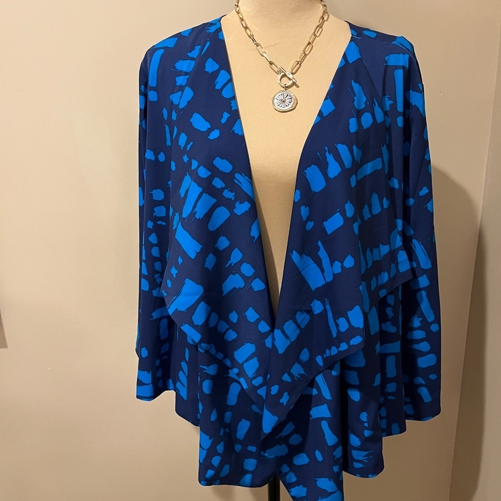 Christian Siriano C Wonder Blue and Navy Patterned Kimono, size 2X